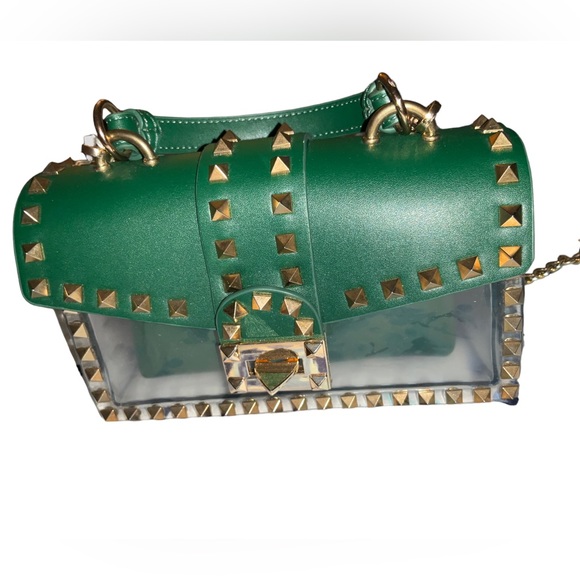 Most Wanted Handbags - Most Wanted Green Studded Clear Crossbody Purse - NWT